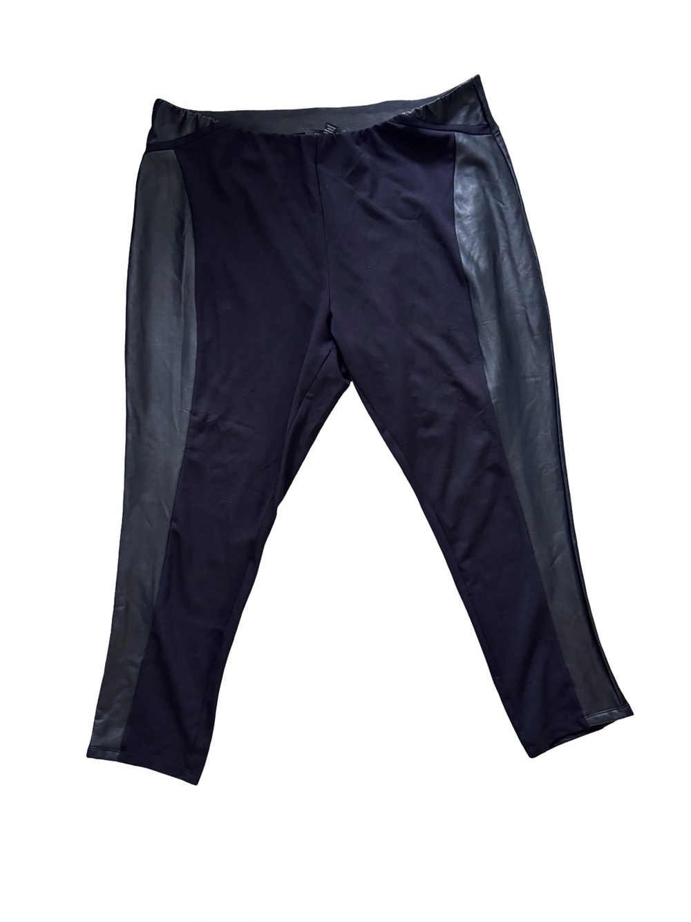 Ashley Stewart Black Paneled Joggers with Faux Leather Side Panels